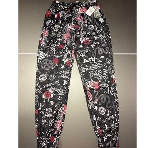 Fresh Prints of Bel-Air Mens Graffiti Tattoo Print Joggers Black Red D2319-Y2805